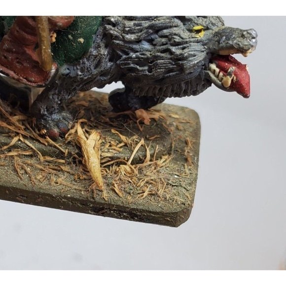 Ogre Warrior On Wolf W/ Flag Shield Miniature Figurine Statue On Stone Slab - Picture 5 of 10